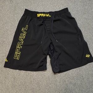 SPRAWL MMA Fight Shorts Mens 38 Black Yellow Logo Sparring Training Grappling